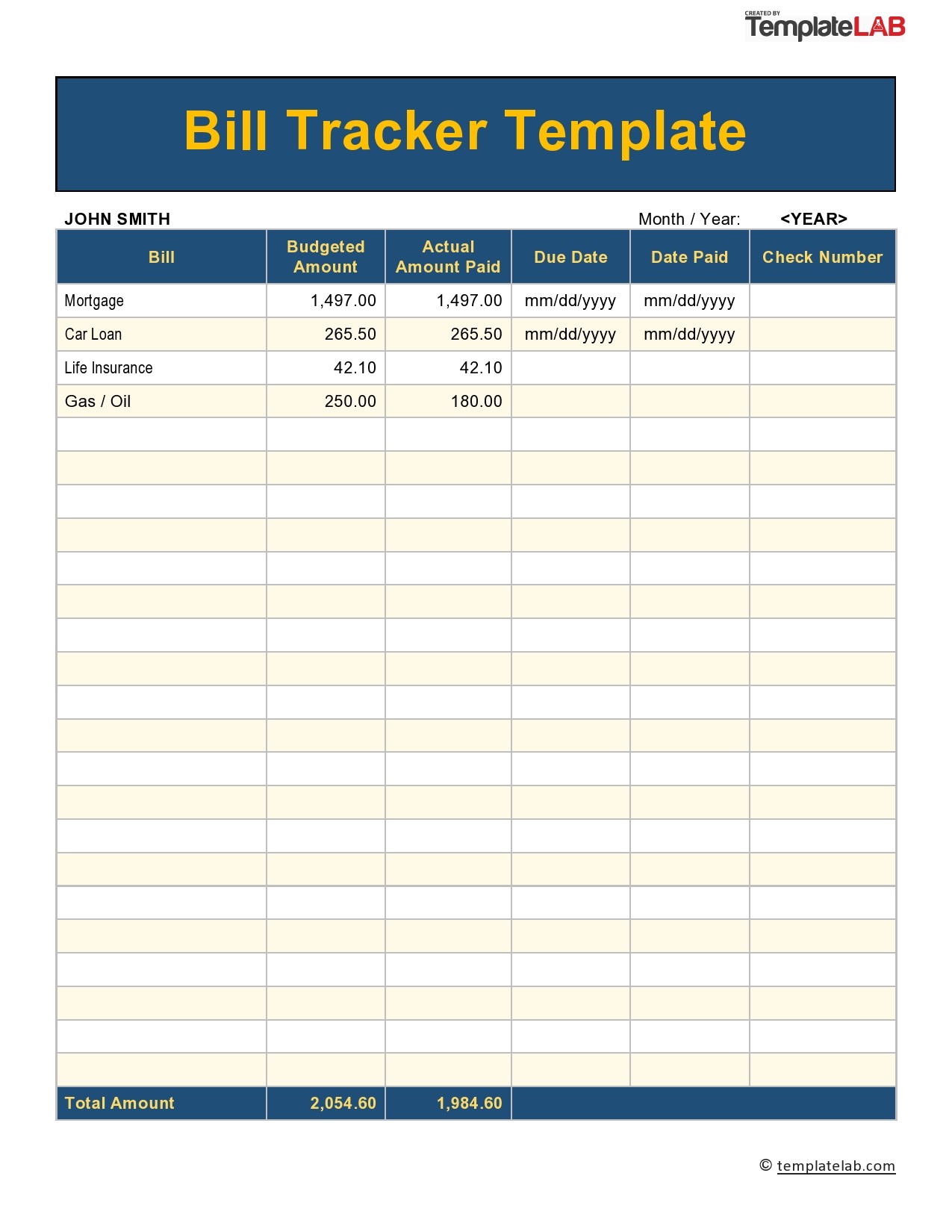 Free Bill Tracker Template 02