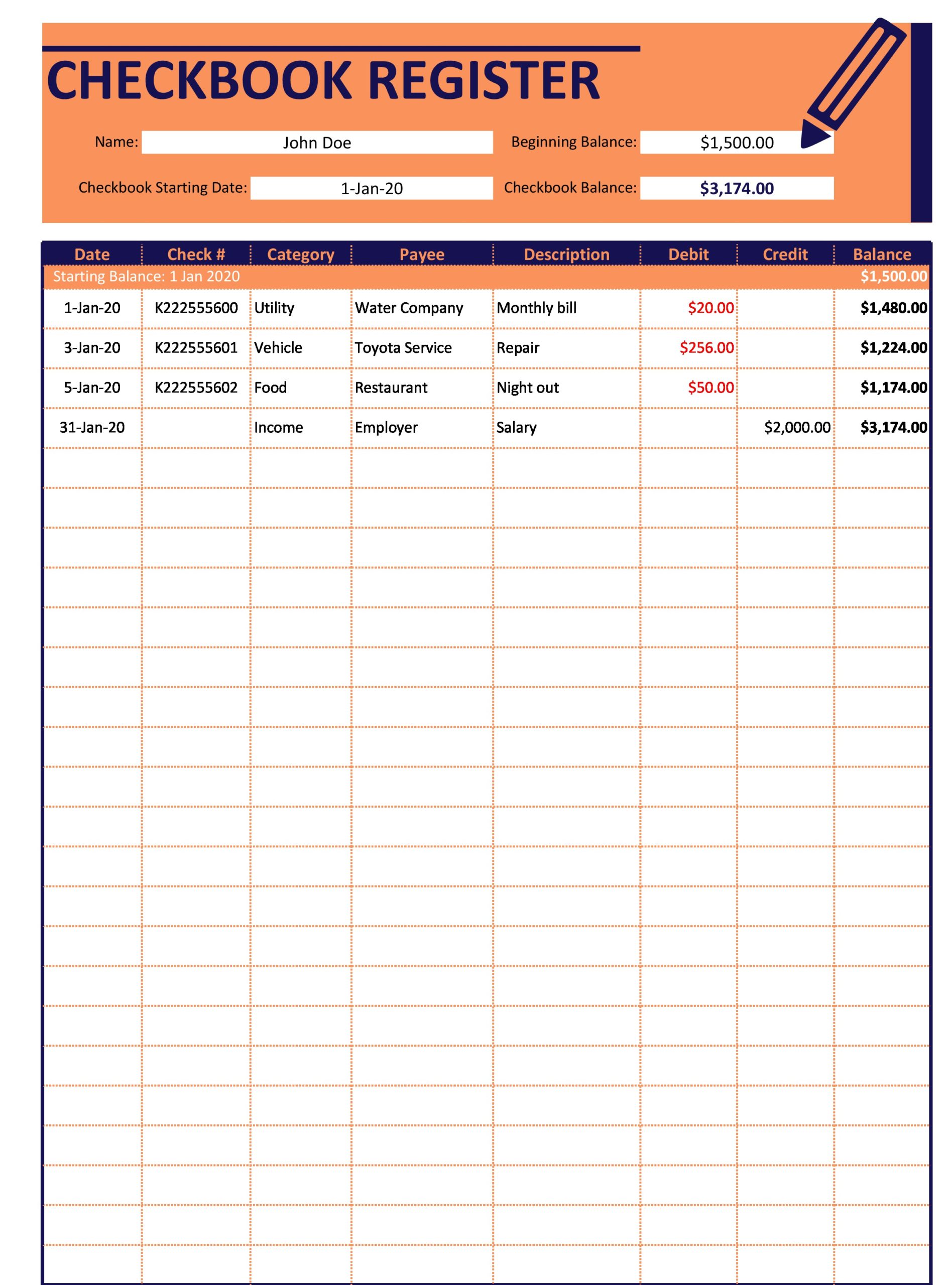 39 Checkbook Register Templates 100 Free Printable TemplateLab