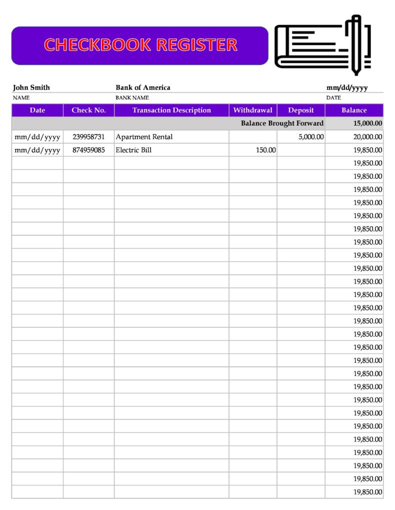 39 Checkbook Register Templates [100 Free, Printable] ᐅ TemplateLab