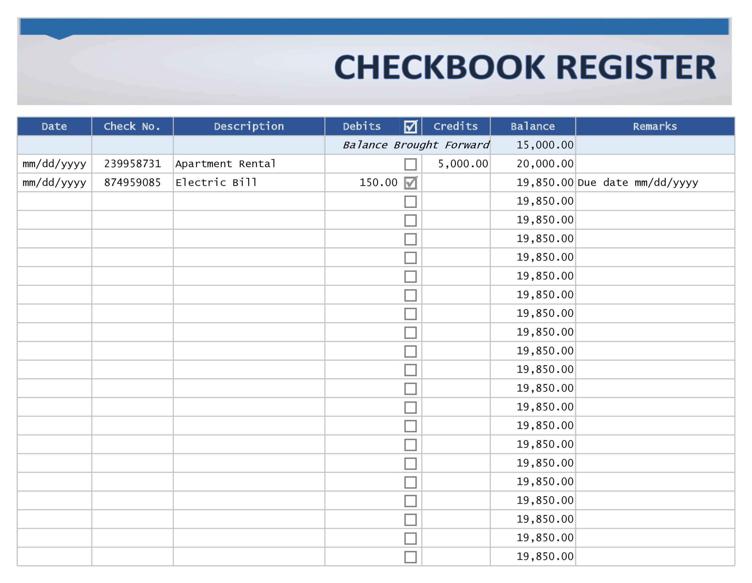 Free Checkbook Register 08
