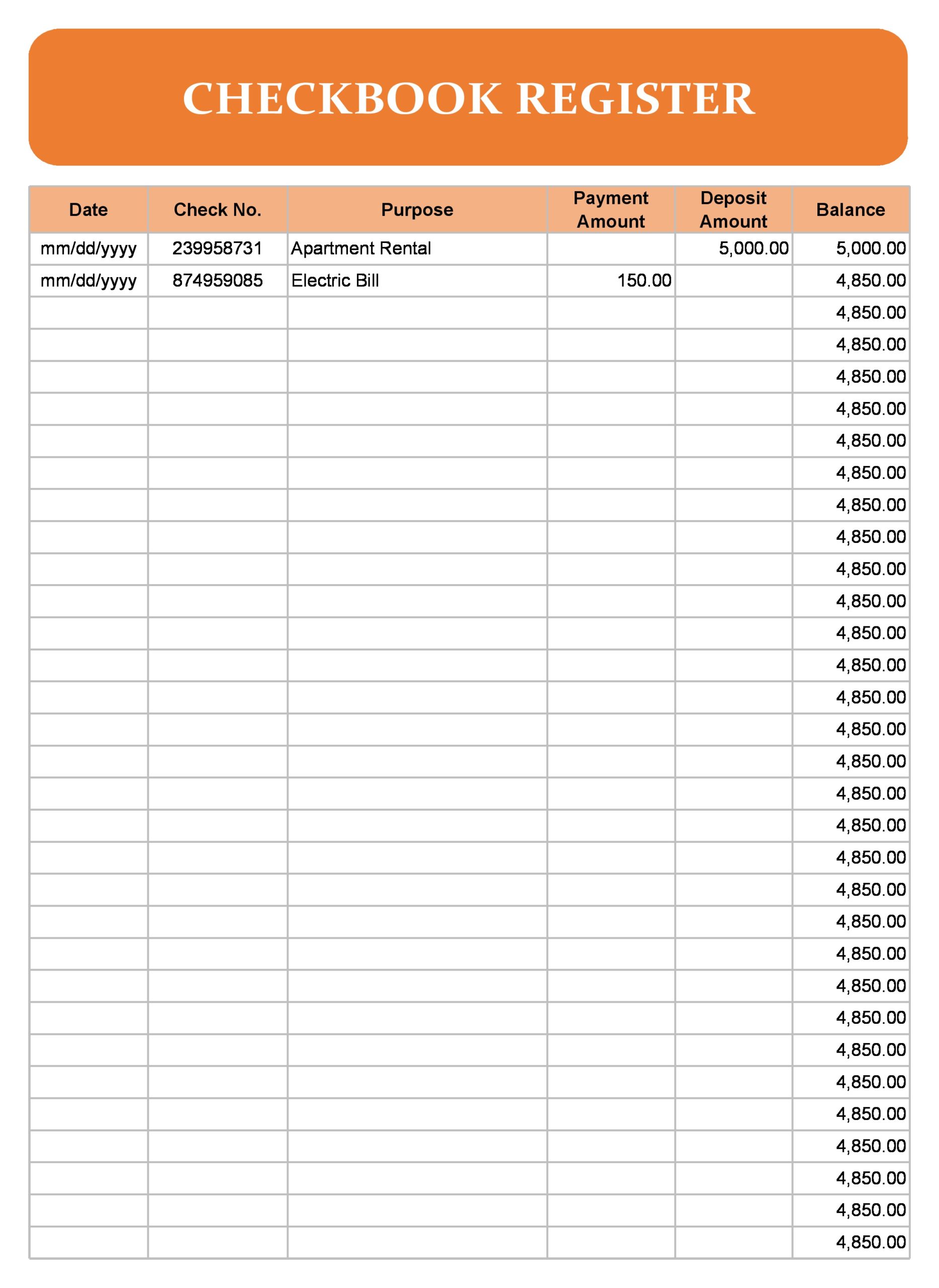 free printable checkbook registers