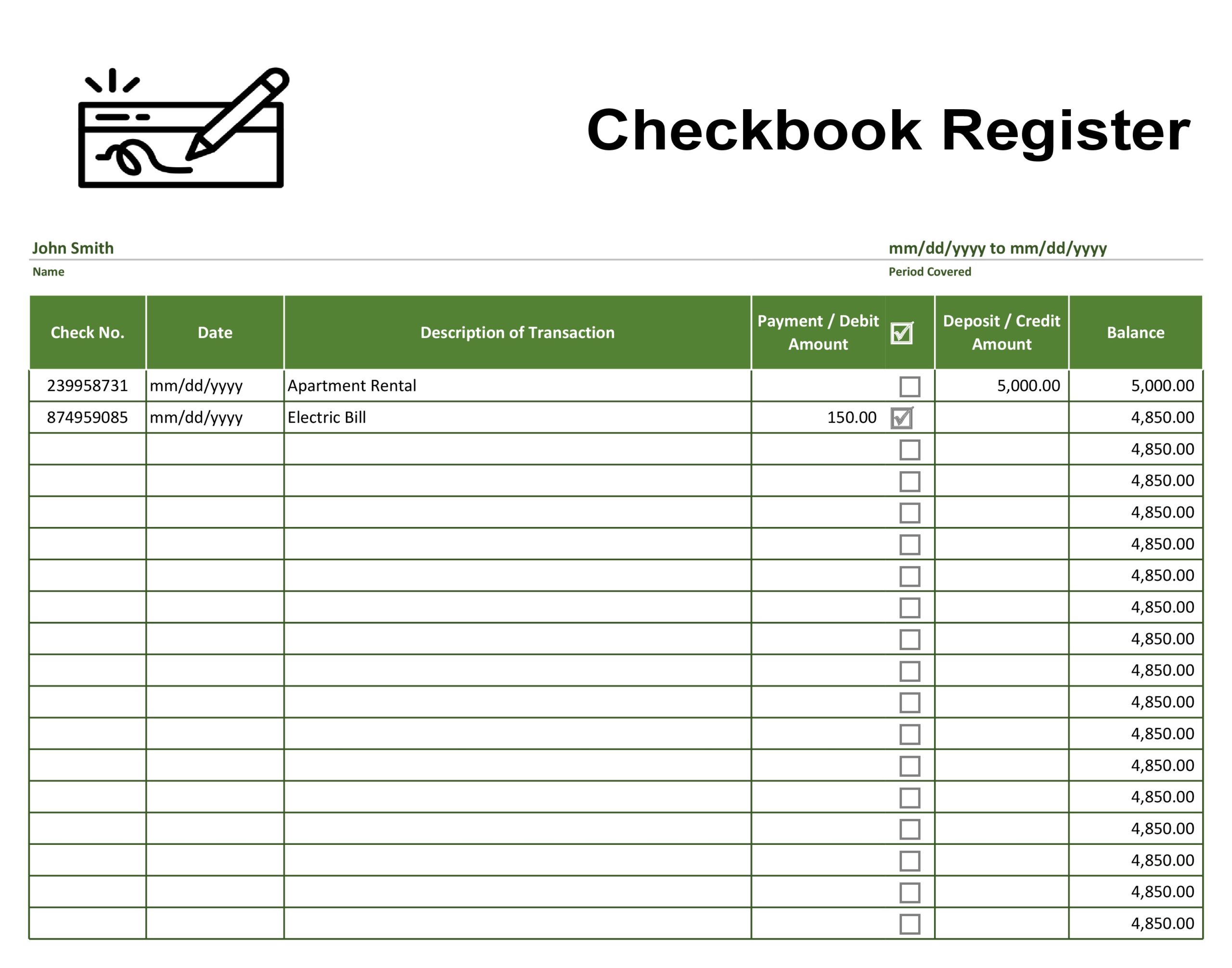 Free Checkbook Register 10