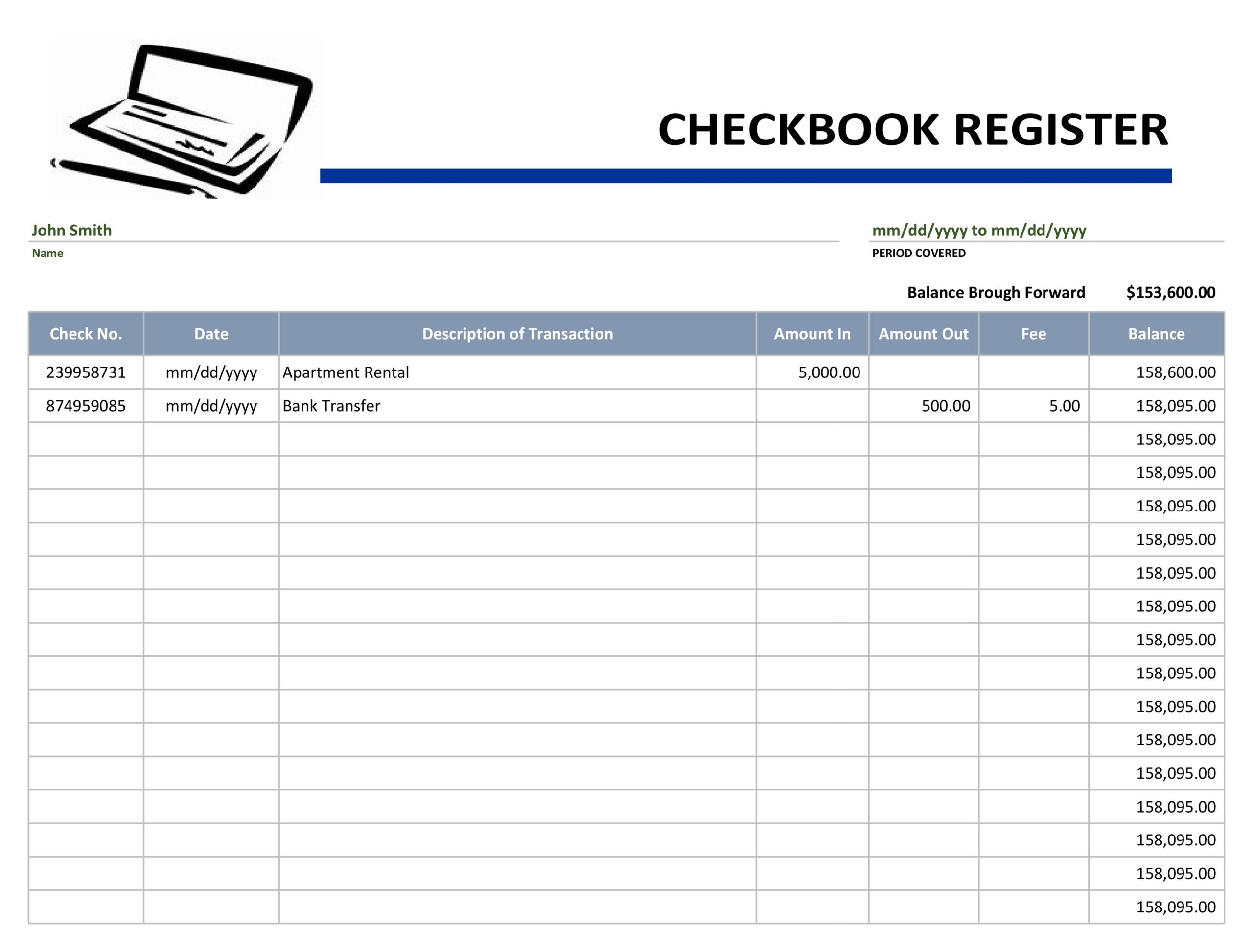 39 Checkbook Register Templates 100 Free Printable Á Templatelab