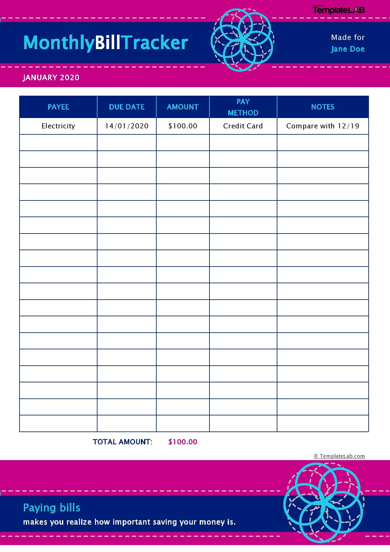Printable Monthly Bill Tracker Template Printable Templates