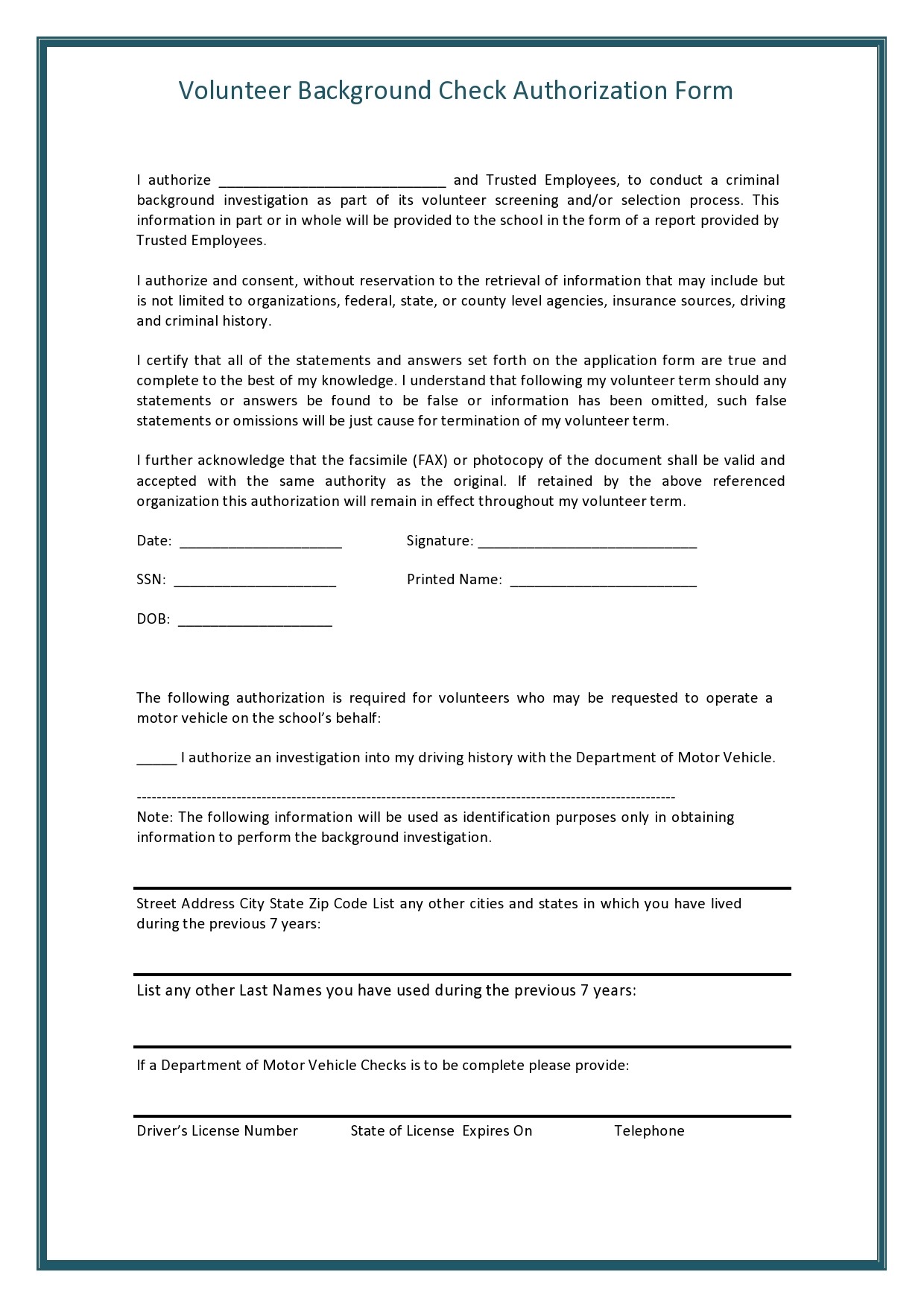 Free background check form 15
