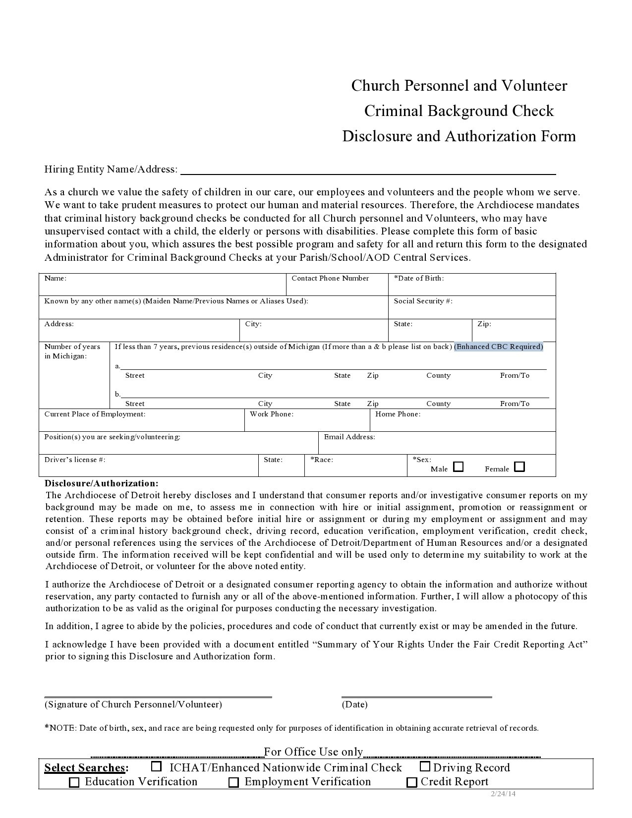 Free background check form 21