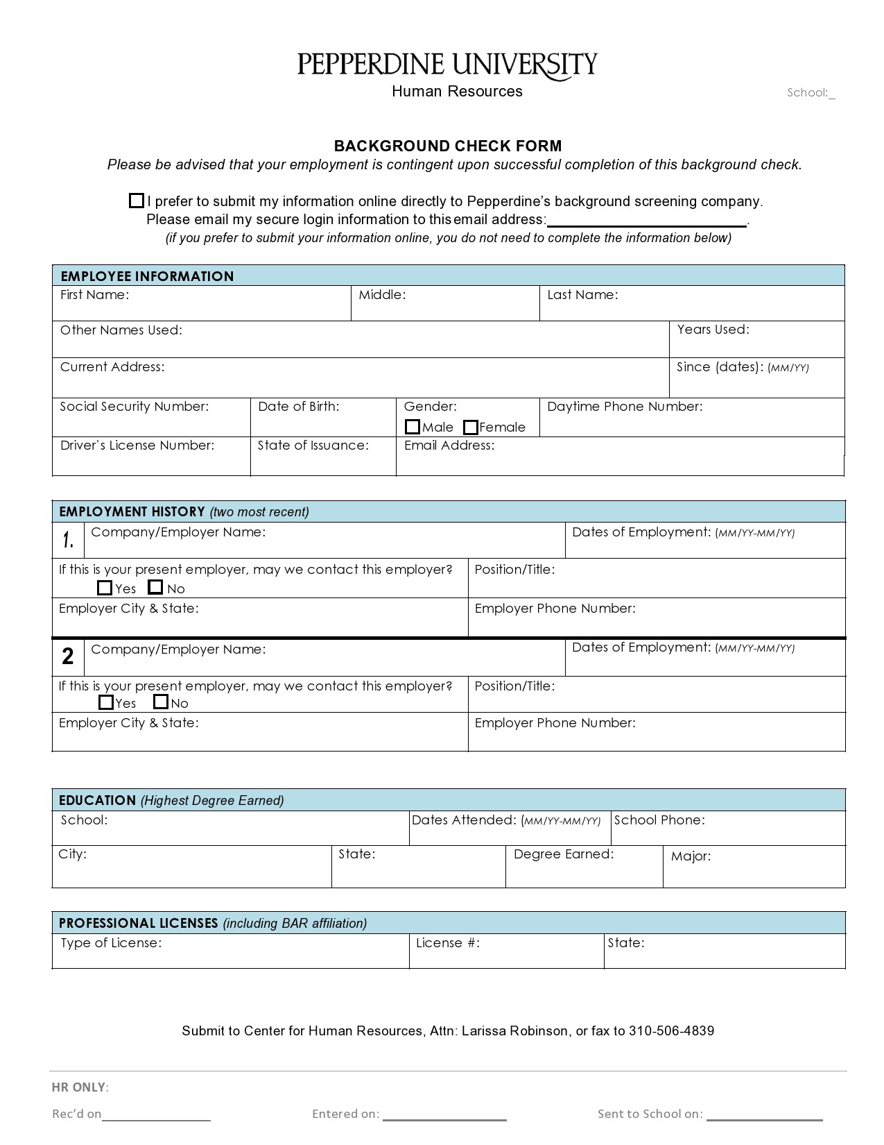 Federal Background Check Form For Employment