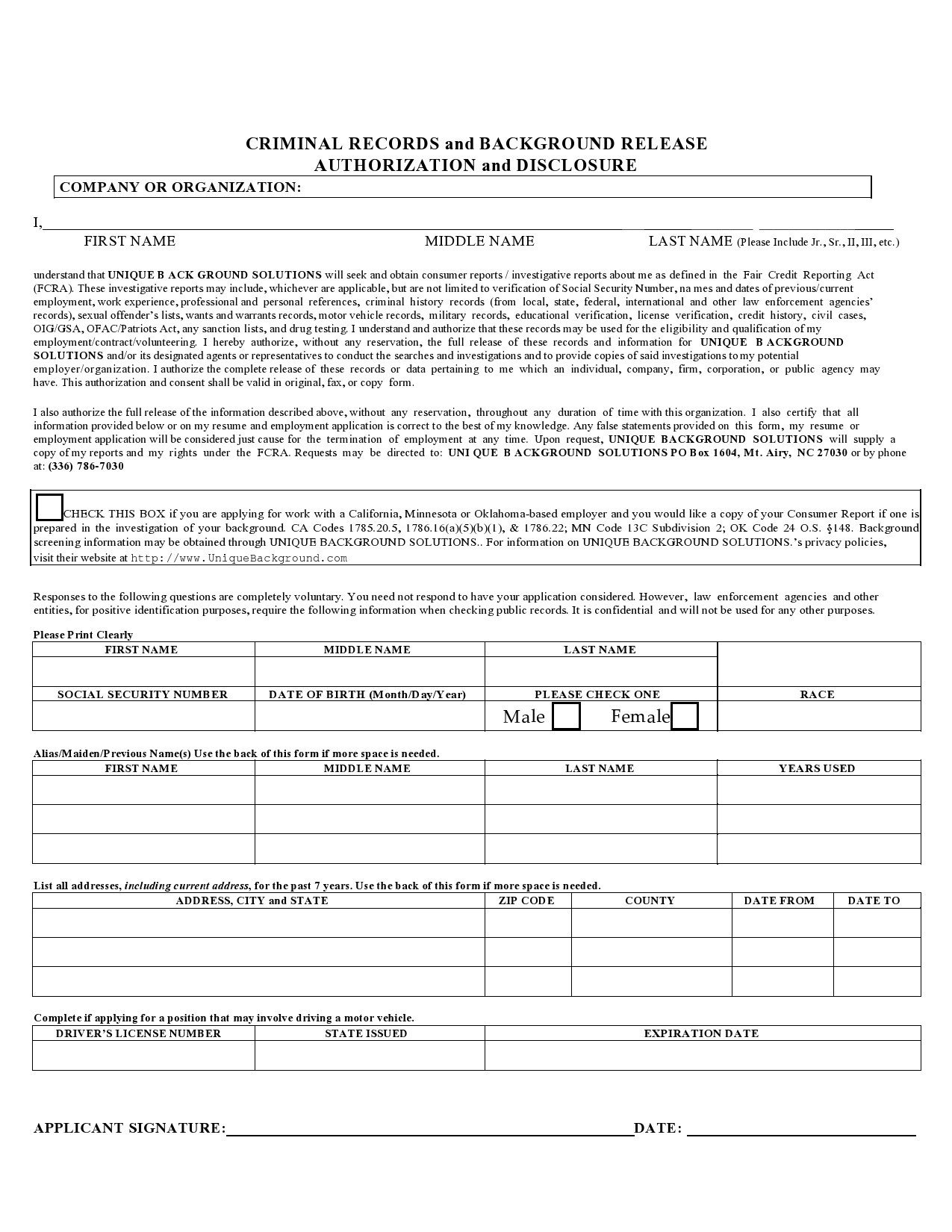 Free background check form 26