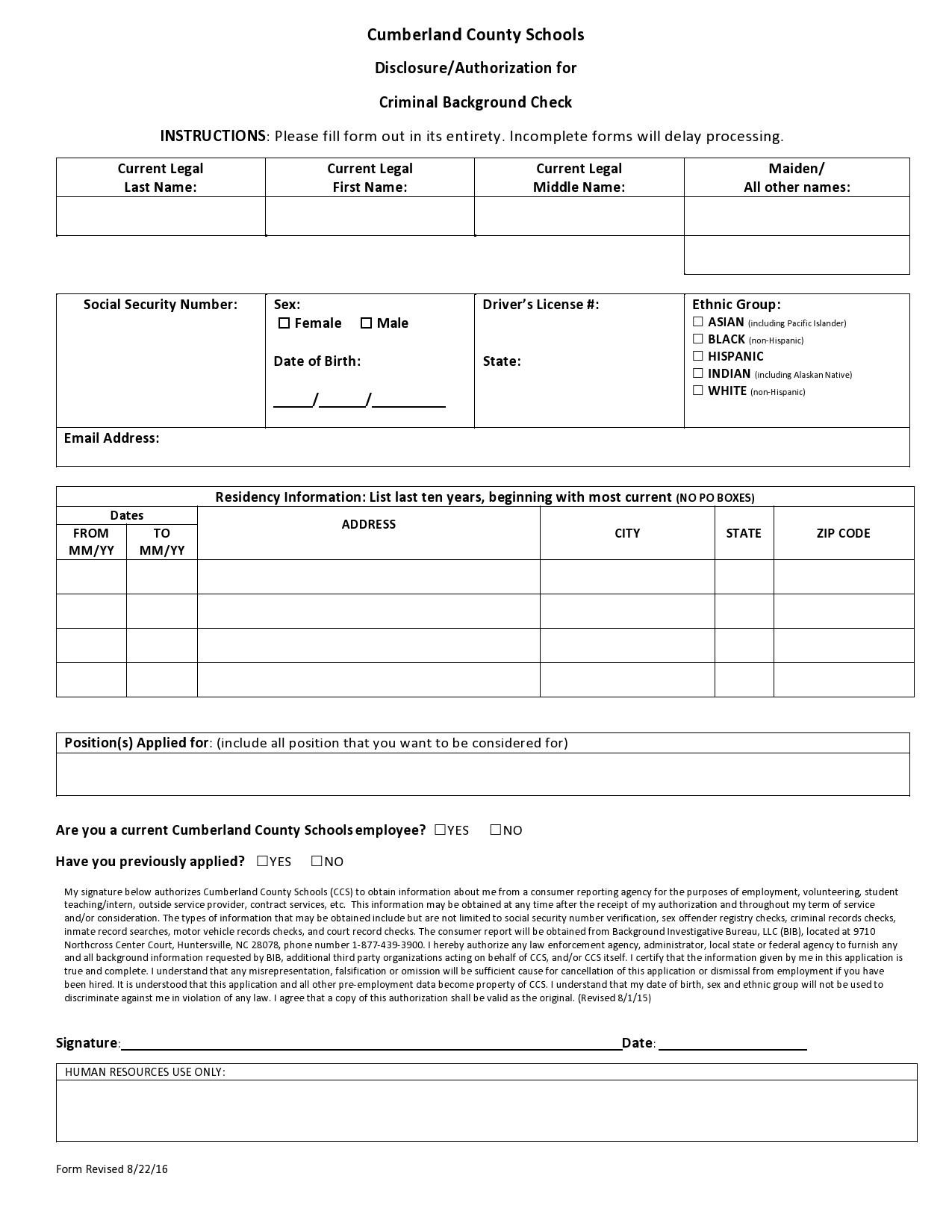 Free background check form 27