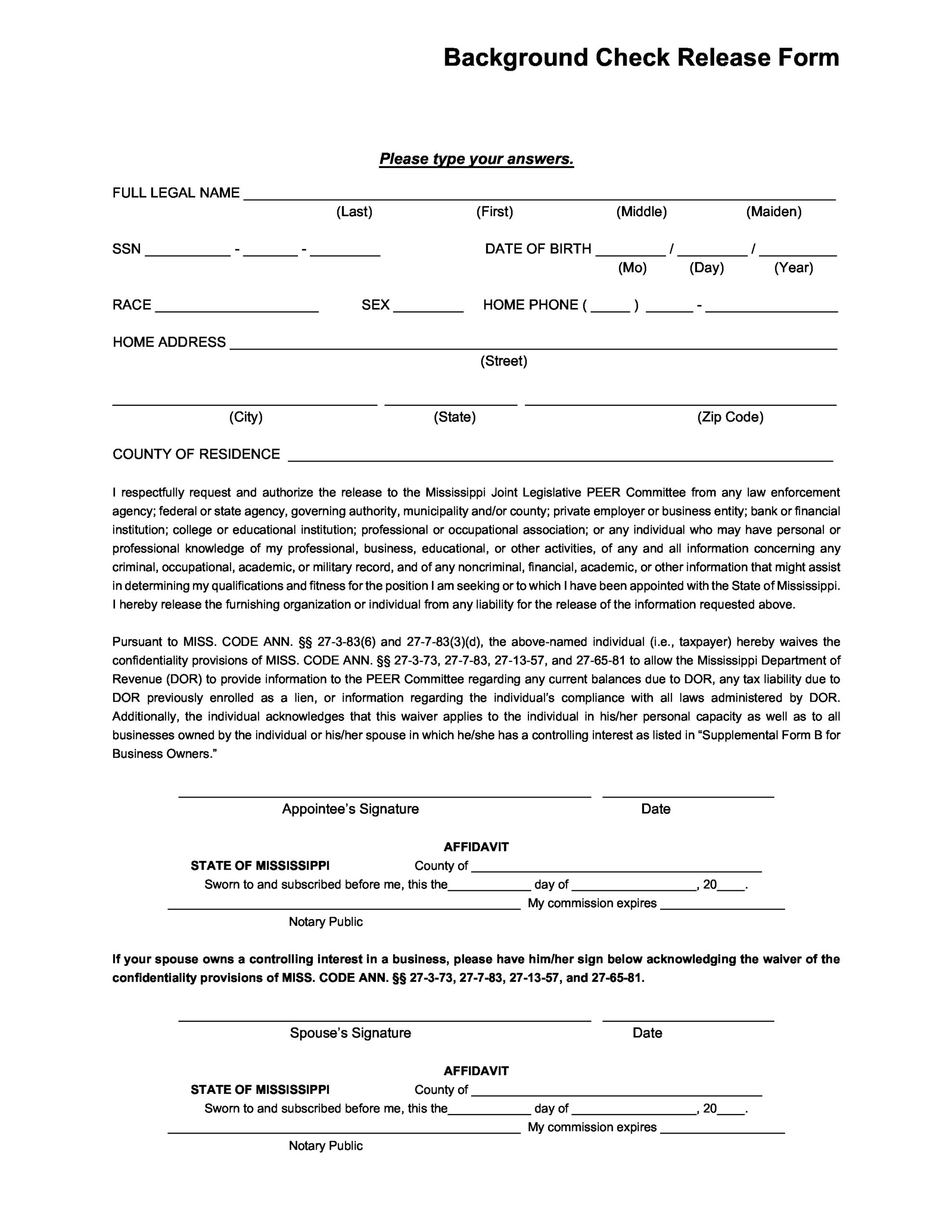 Free background check form 28
