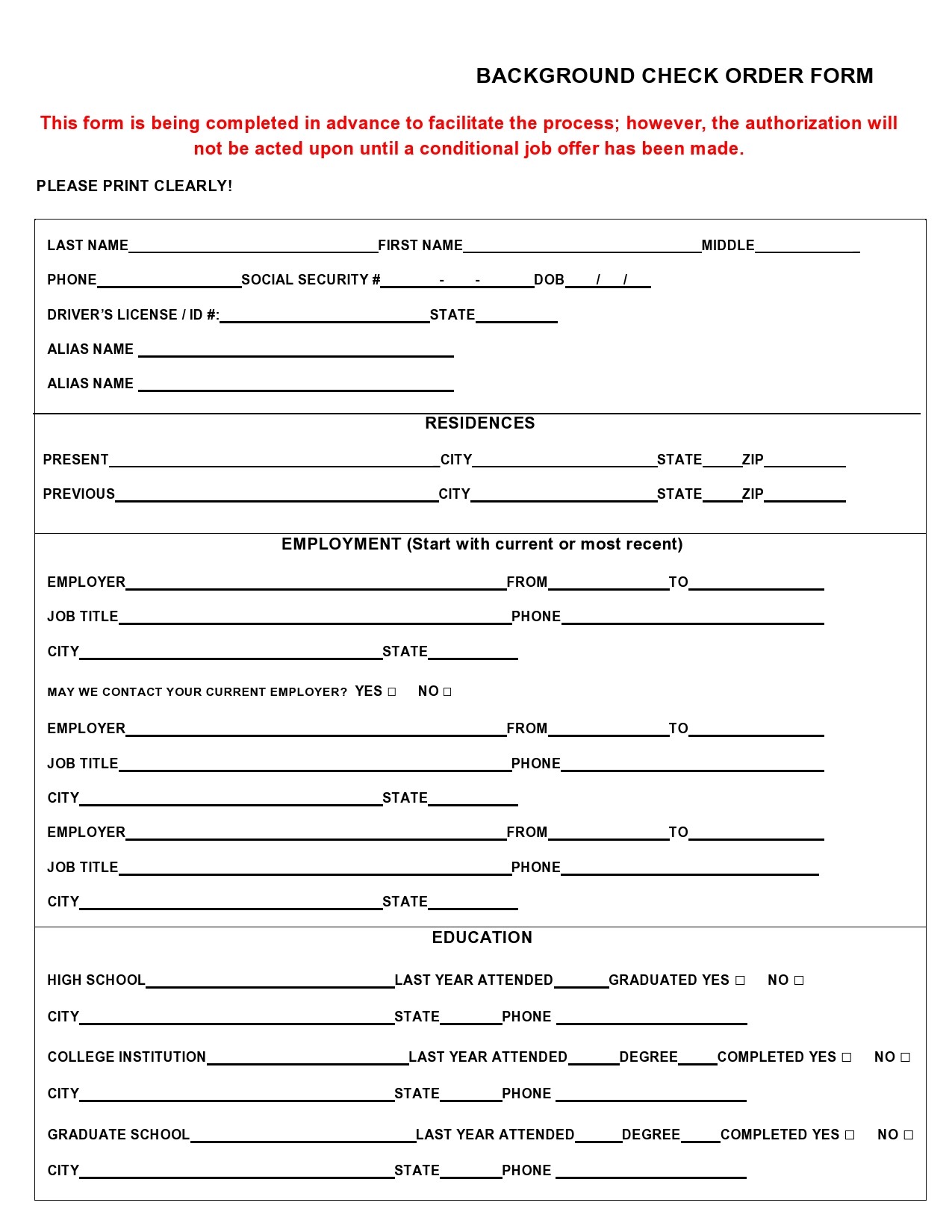 Free background check form 38