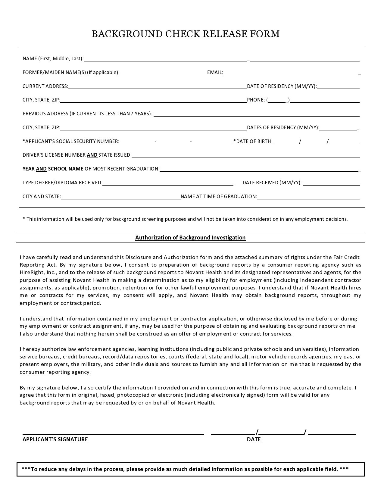 Free background check form 39