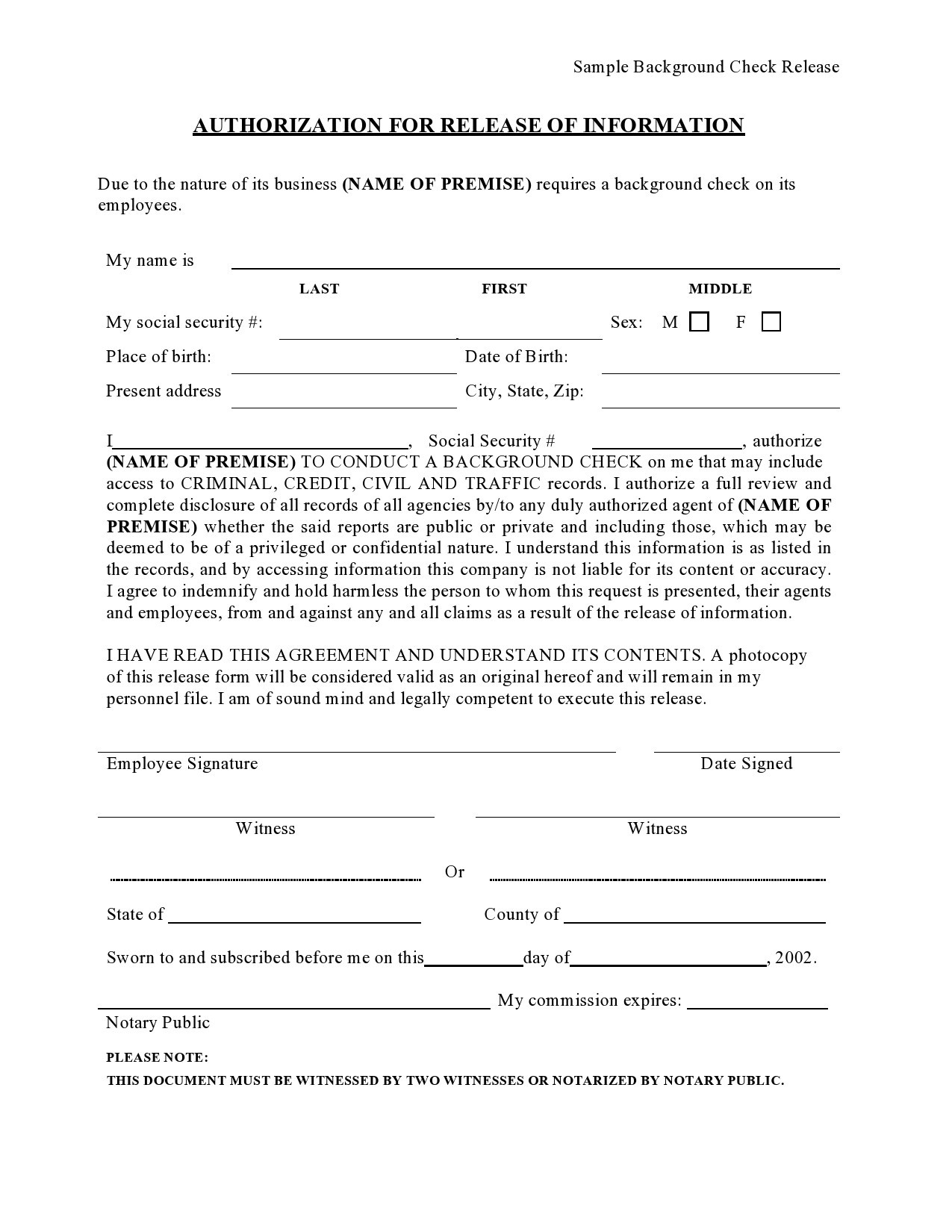 Free background check form 46