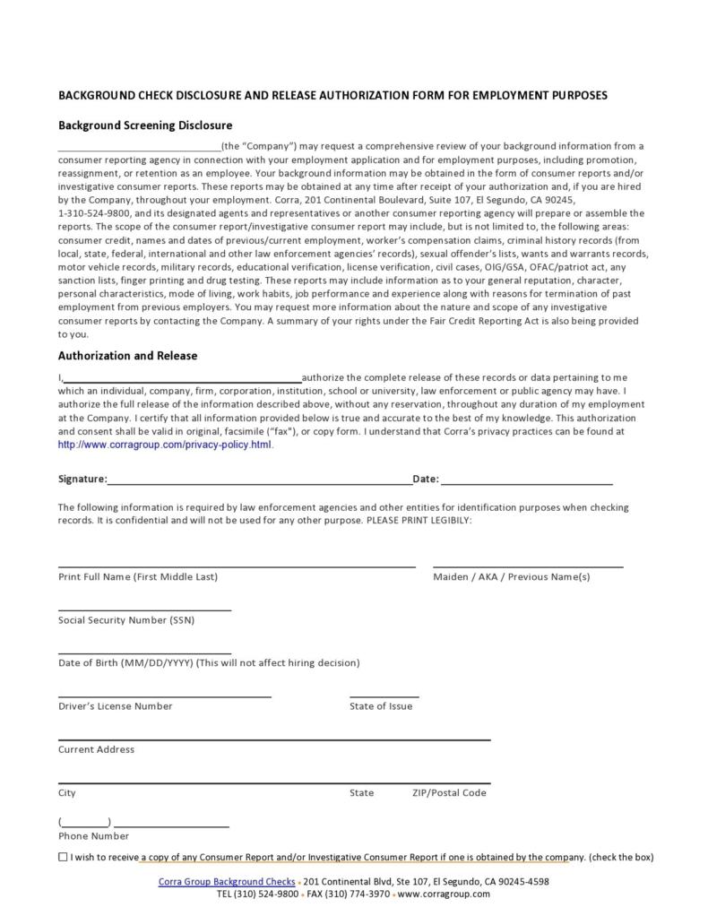 47 Free Background Check Authorization Forms ᐅ TemplateLab