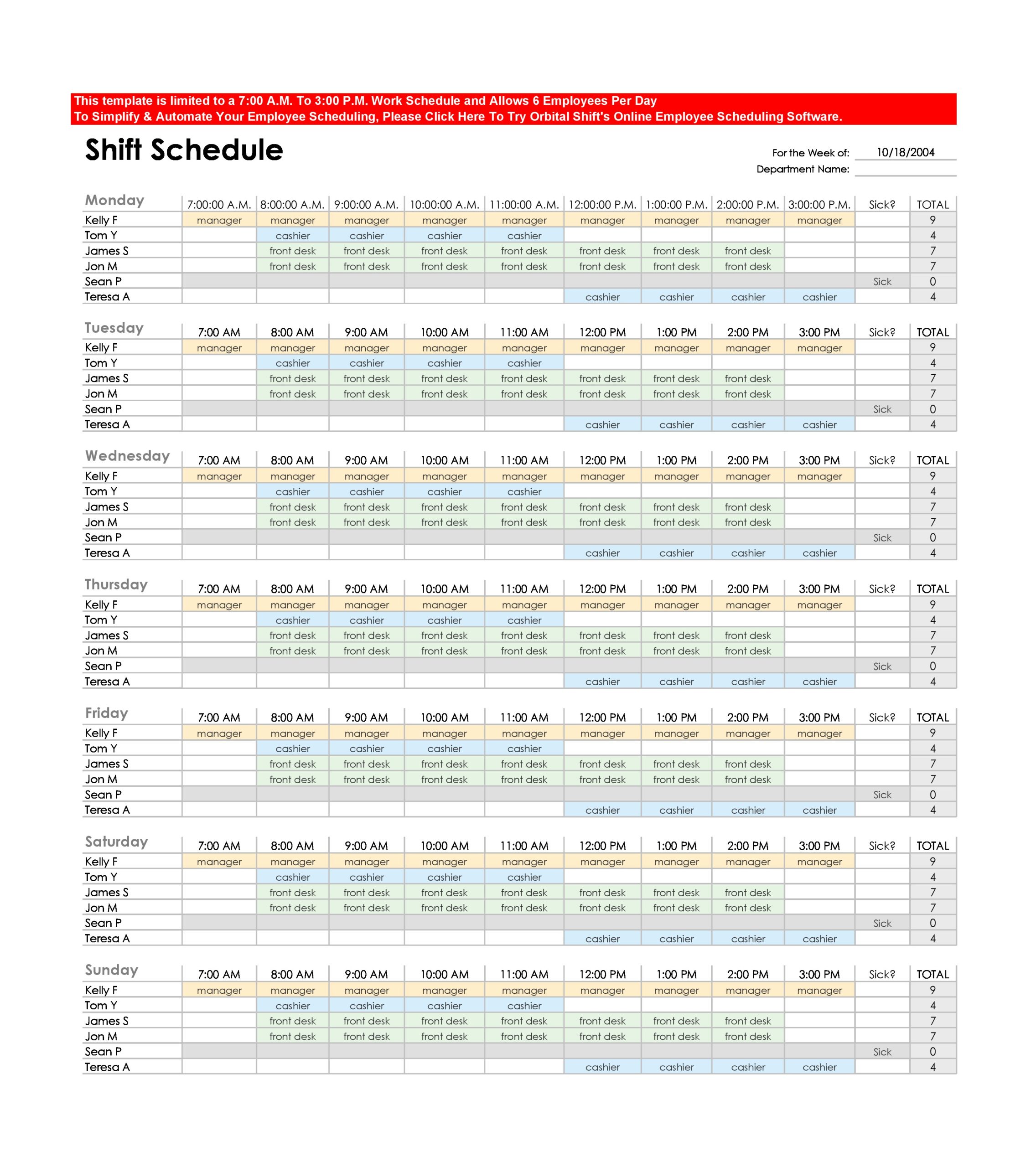 Free employee schedule template 18