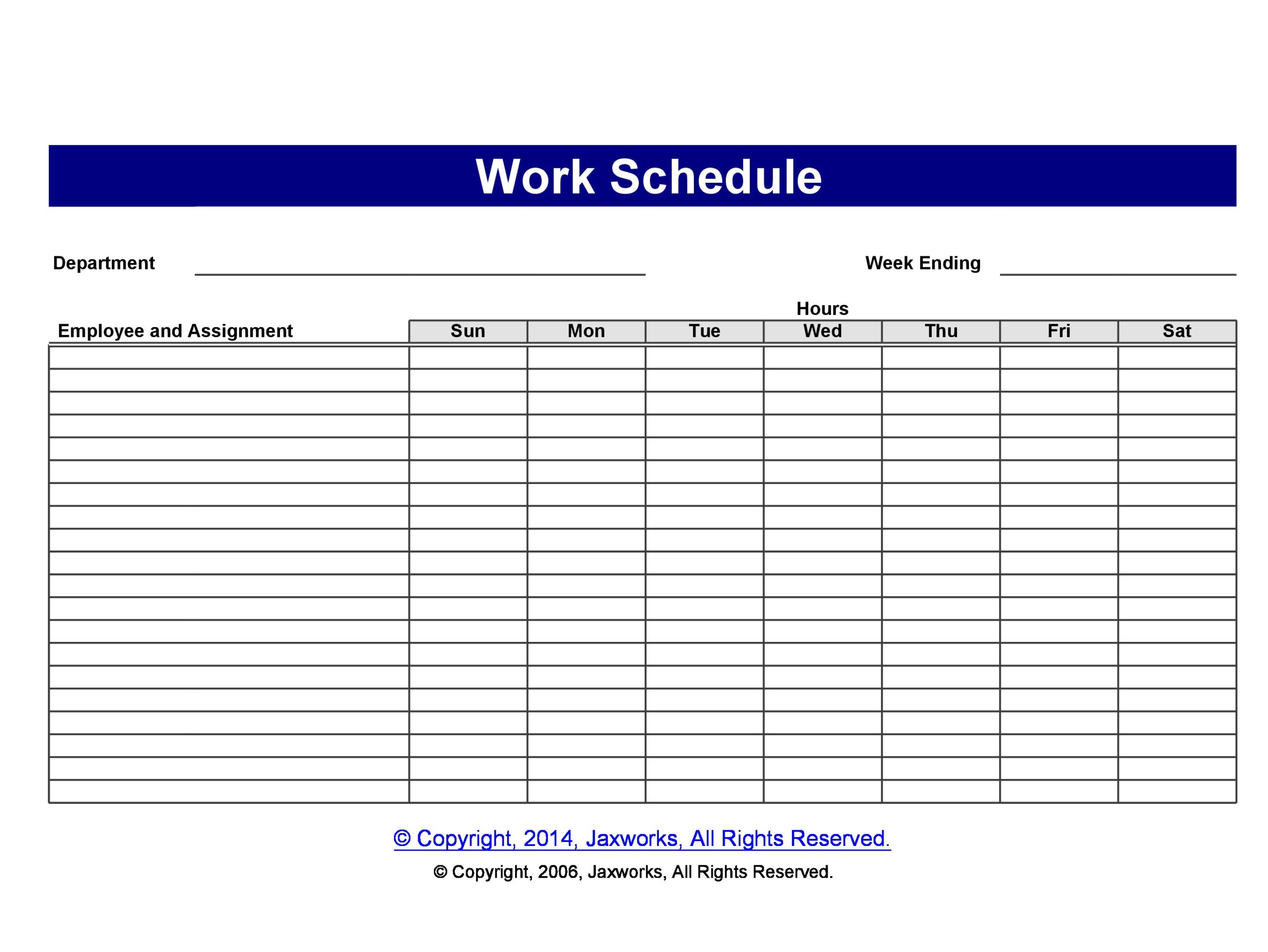 Printable Employee Work Schedule Template Printable Templates