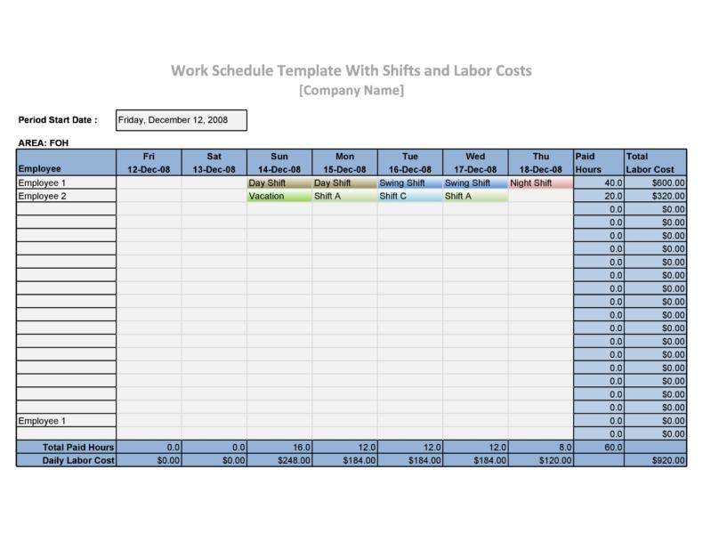 free work schedule template printable
