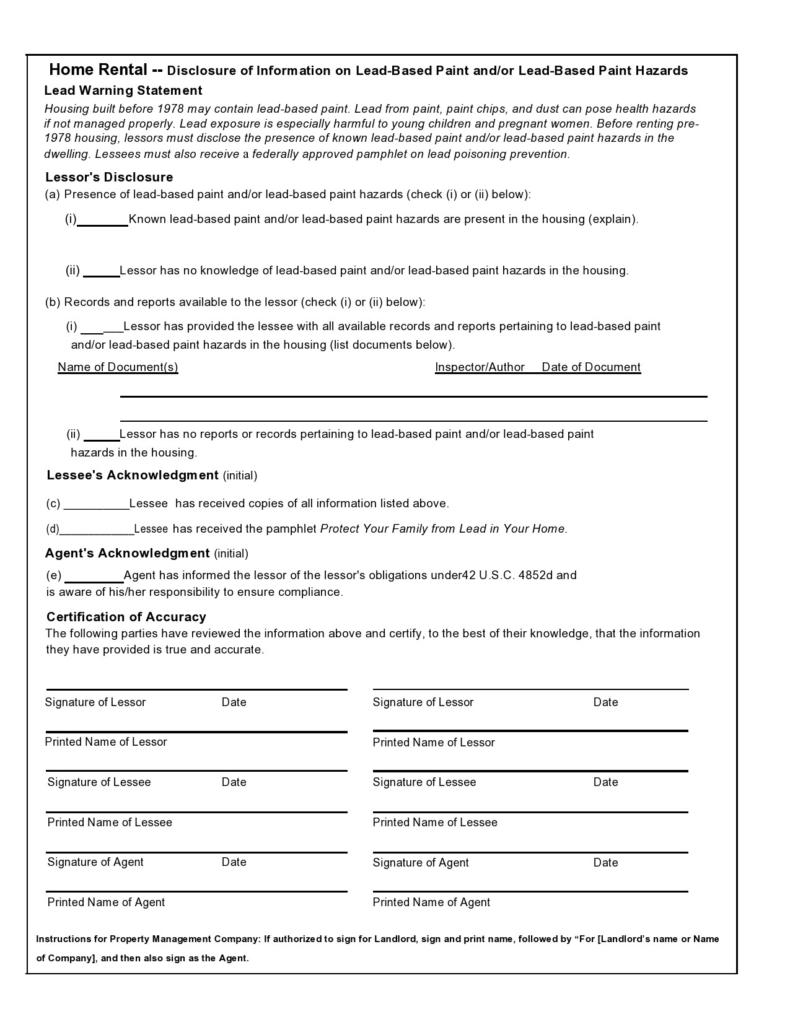 50 Lead Paint Disclosure Forms [All States] ᐅ TemplateLab