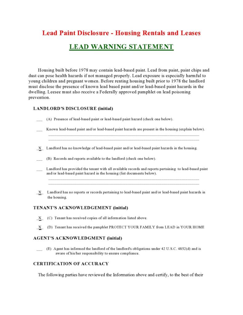 50 Lead Paint Disclosure Forms [All States] ᐅ TemplateLab