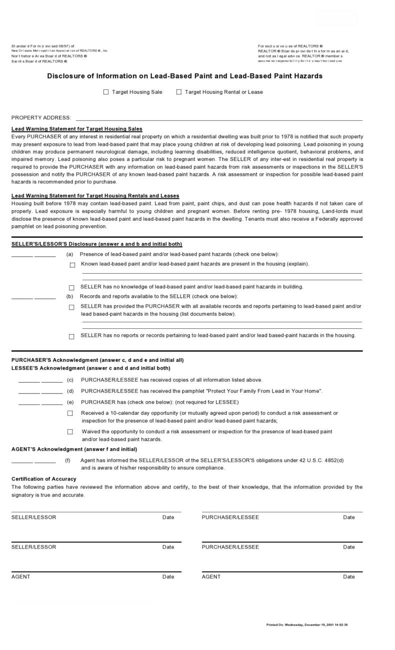 50 Lead Paint Disclosure Forms [All States] ᐅ TemplateLab