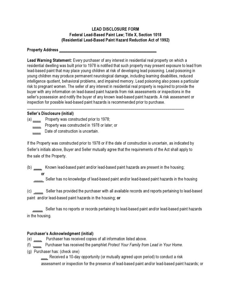 50 Lead Paint Disclosure Forms [All States] ᐅ TemplateLab