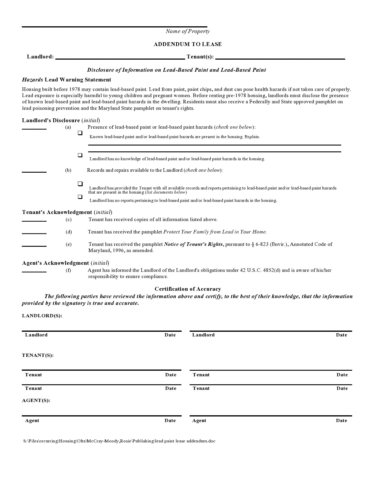 50 Lead Paint Disclosure Forms [All States] ᐅ TemplateLab