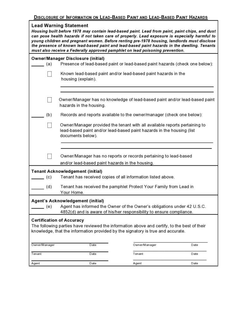 50 Lead Paint Disclosure Forms [All States] ᐅ TemplateLab