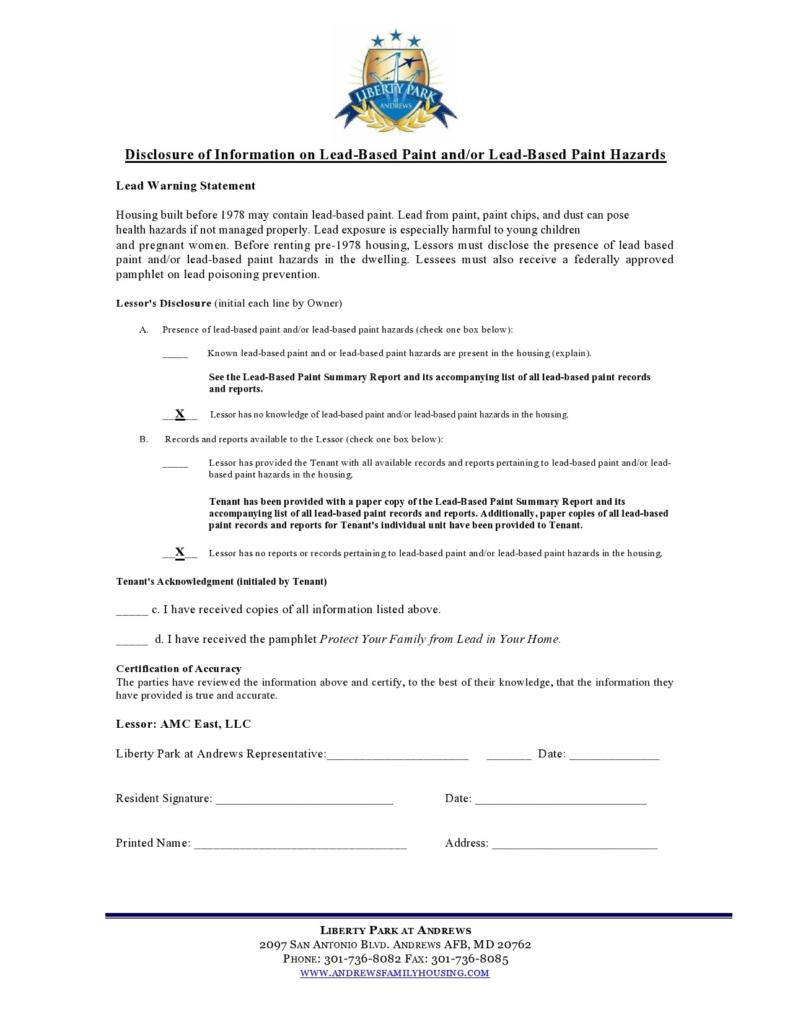 50 Lead Paint Disclosure Forms [All States] ᐅ TemplateLab