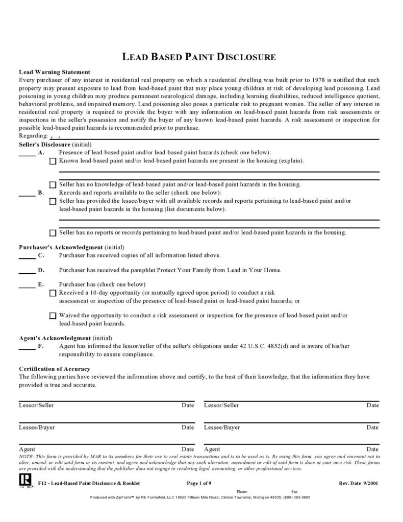 50 Lead Paint Disclosure Forms [All States] ᐅ TemplateLab