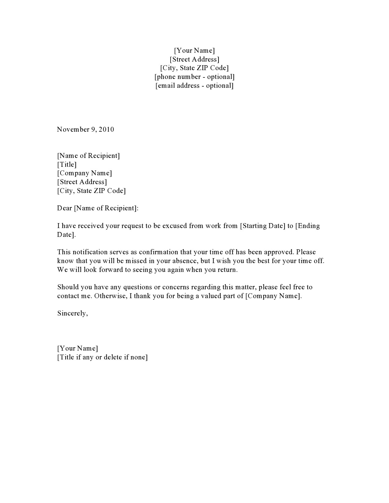 Free leave of absence letter 32