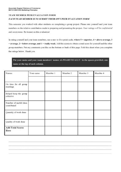 43 Great Peer Evaluation Forms Group Review TemplateLab
