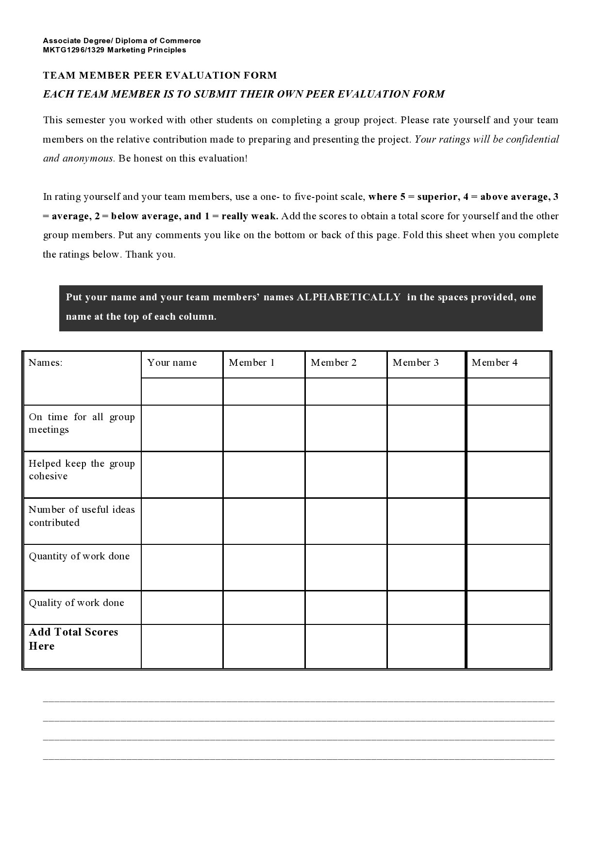 Free peer evaluation form 08
