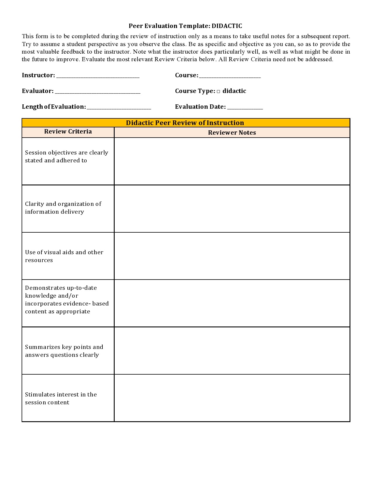 peer review form for presentations