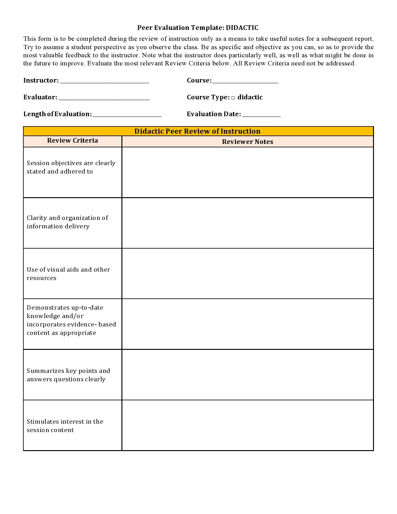 Physician Peer Review Template