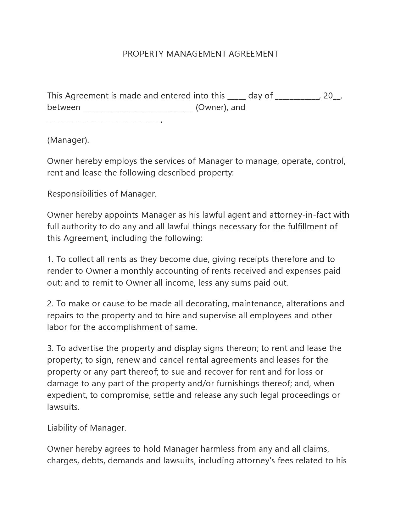 Property Management Agreement Template Free from templatelab.com