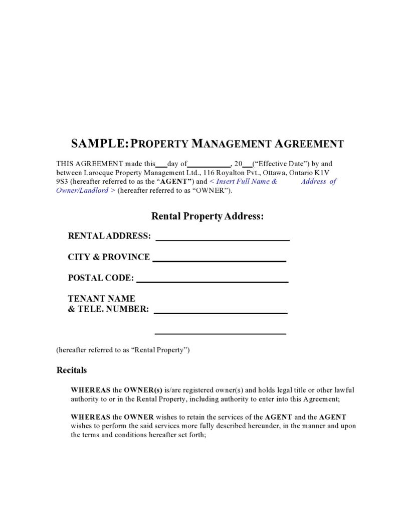 Landlords Property Management Agreement Template