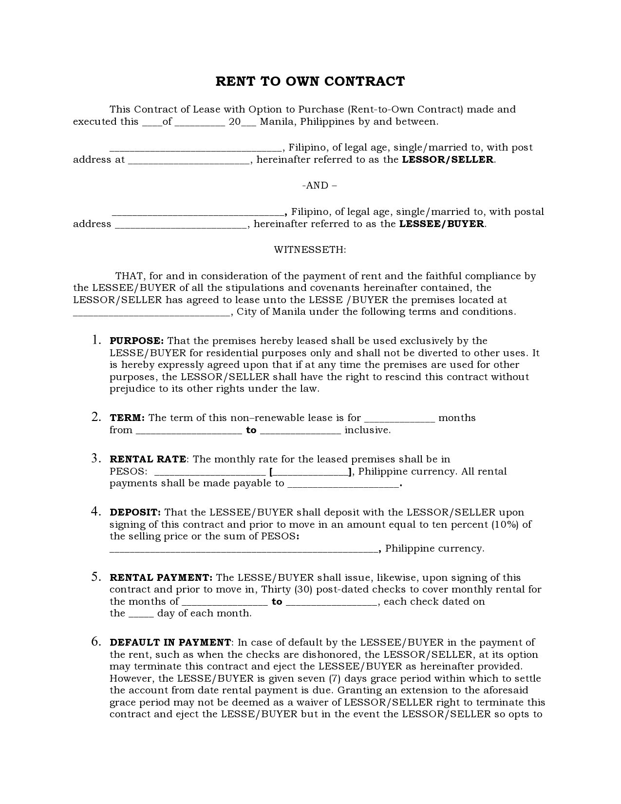 30 Free Rent To Own Contracts Templates TemplateLab