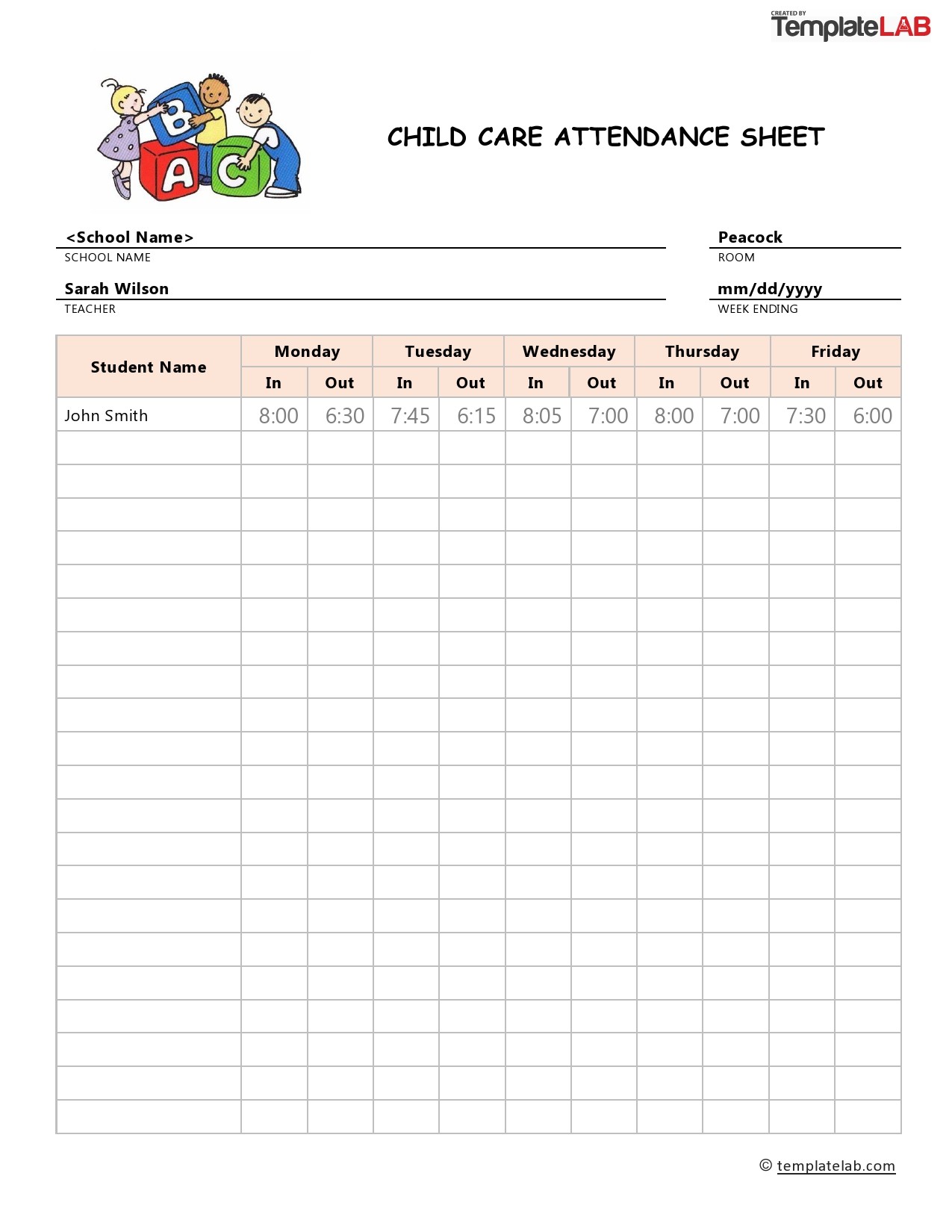 Free Printable Daycare Attendance Sheets Printable World Holiday