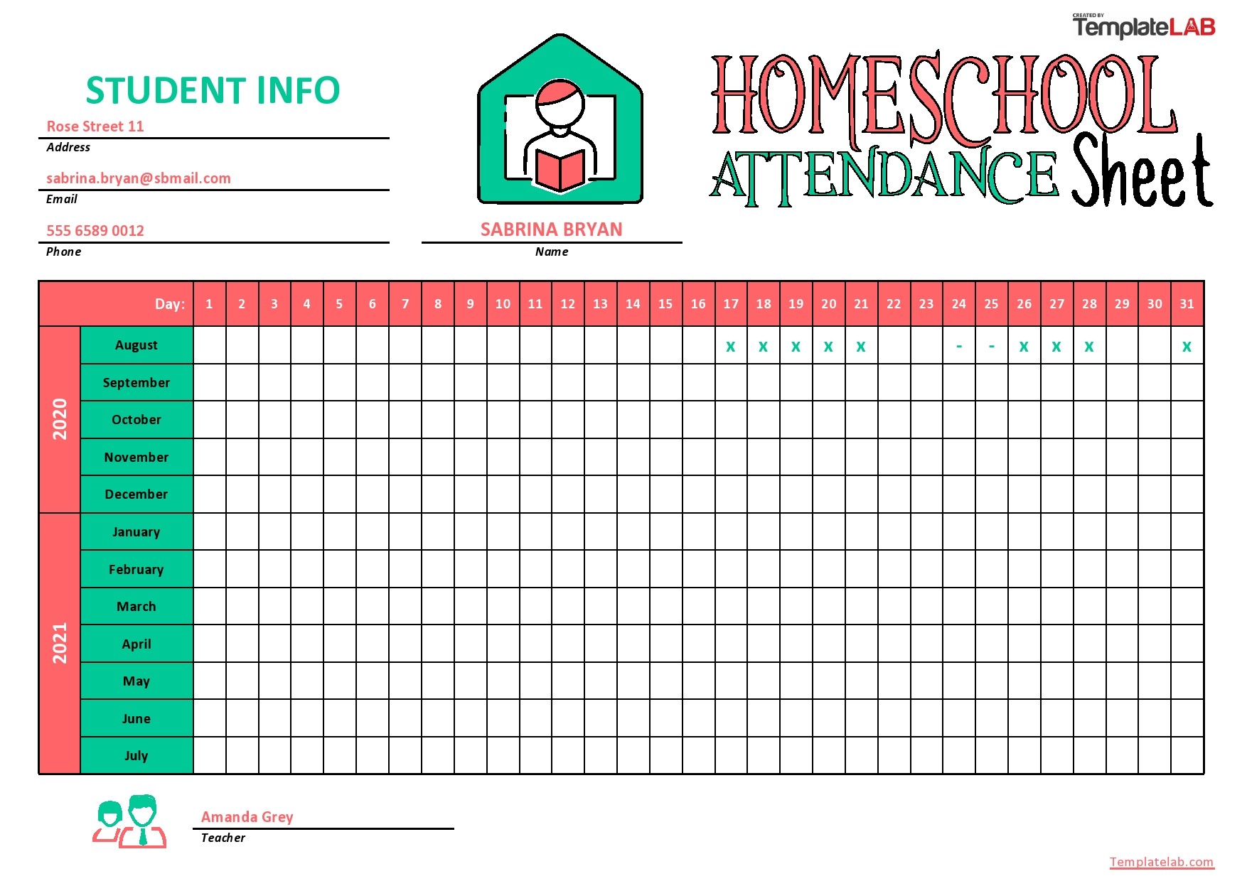 Free Homeschool Attendance Sheet 01