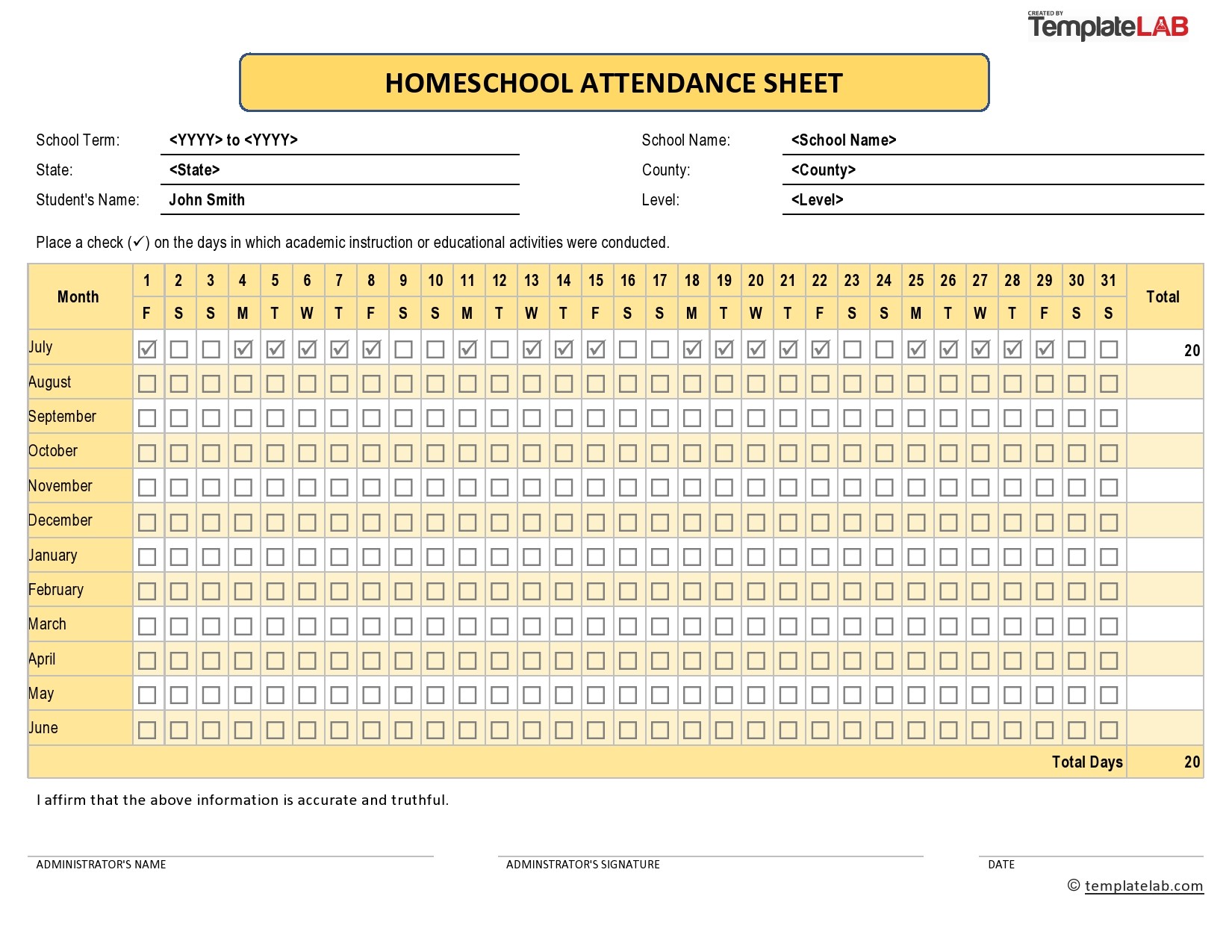 Free Homeschool Attendance Sheet