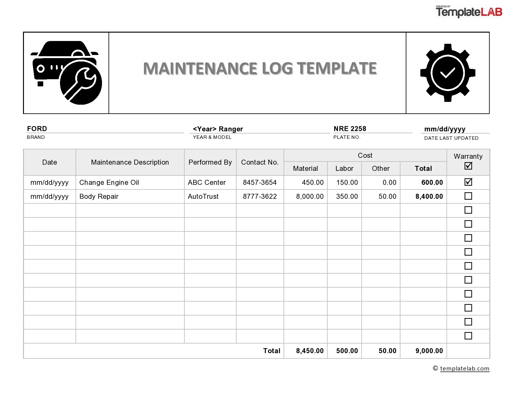 Free Maintenance Log Template - TemplateLab.com