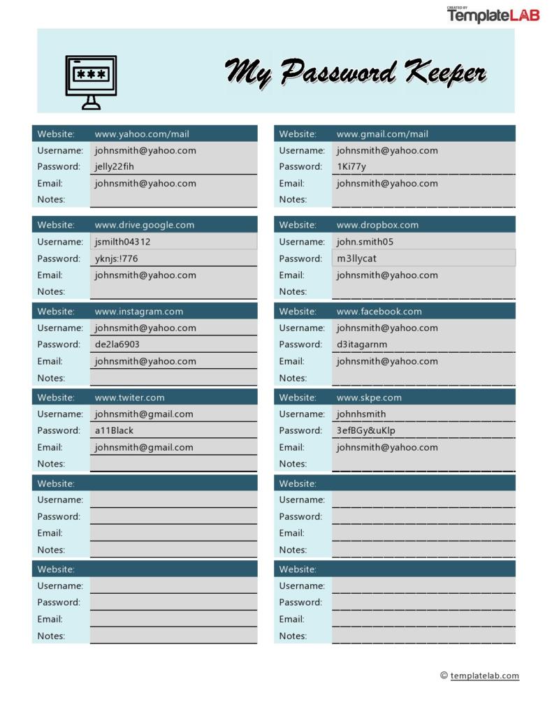 20 Best Password List Templates (Word, Excel & PDF) ᐅ TemplateLab