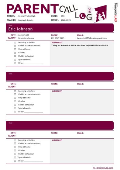 20  Printable Call Log Templates Word Excel PDF TemplateLab