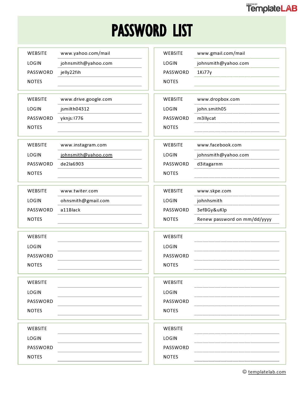 33 Best Password List Templates Word Excel PDF TemplateLab 33 Best Password List Templates Word Excel PDF TemplateLab