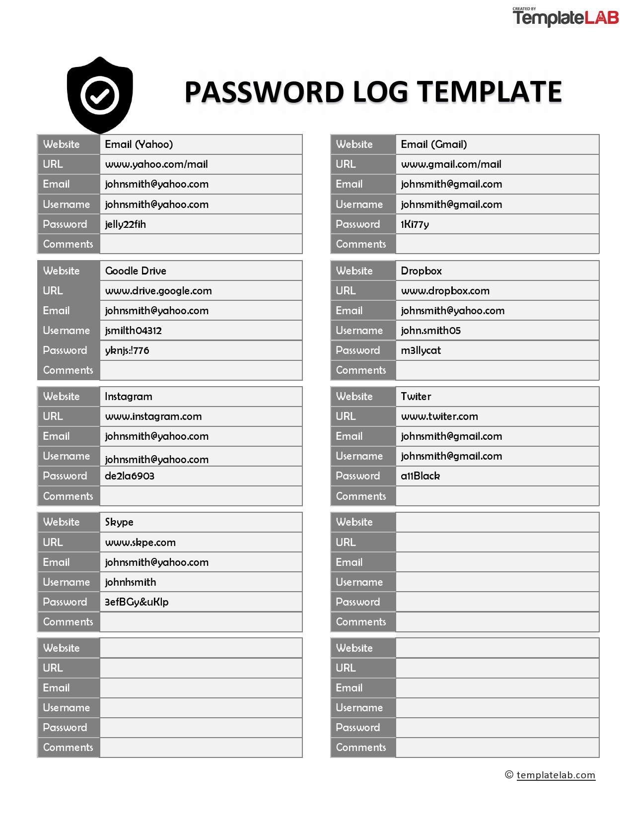 Printable Free Editable Password Template