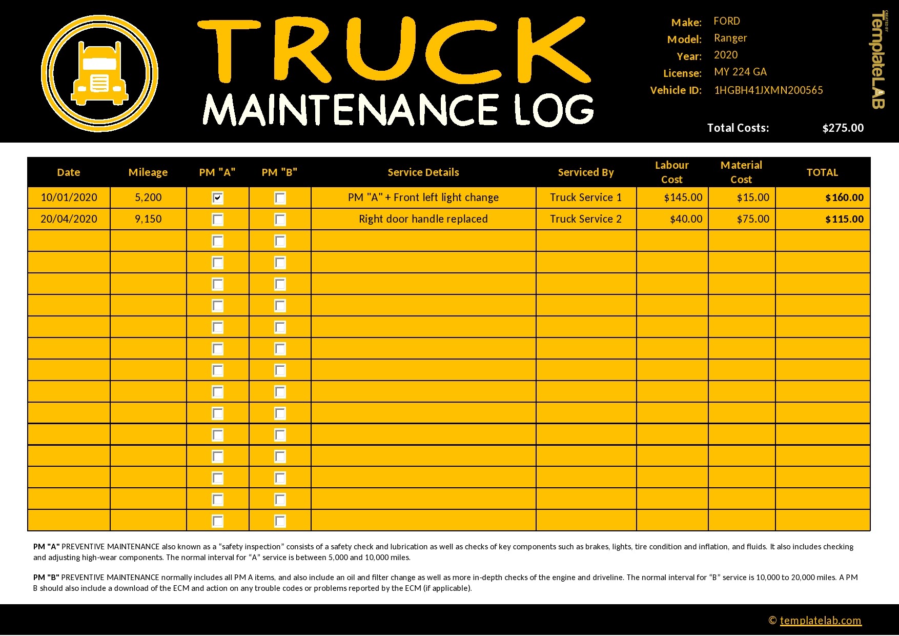 43 Printable Vehicle Maintenance Log Templates TemplateLab