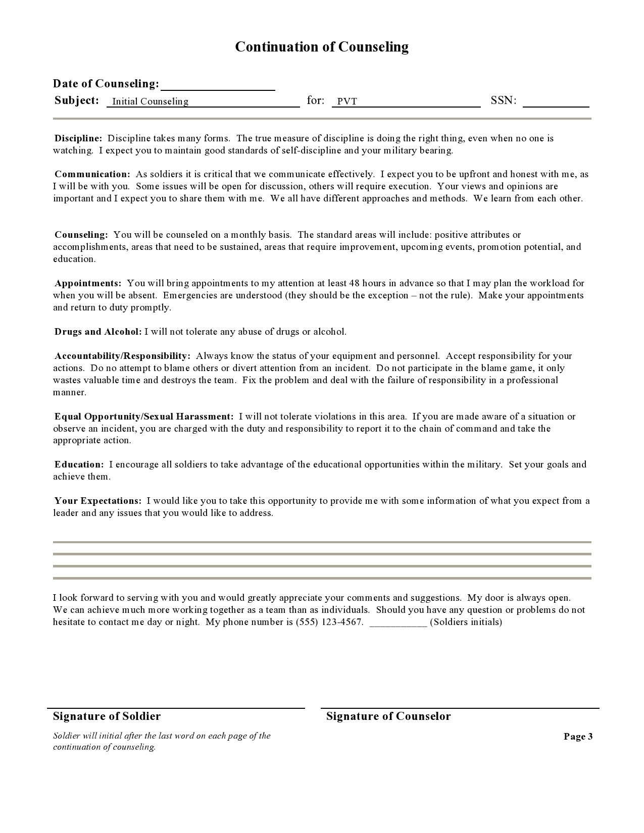 Free army counseling form 03