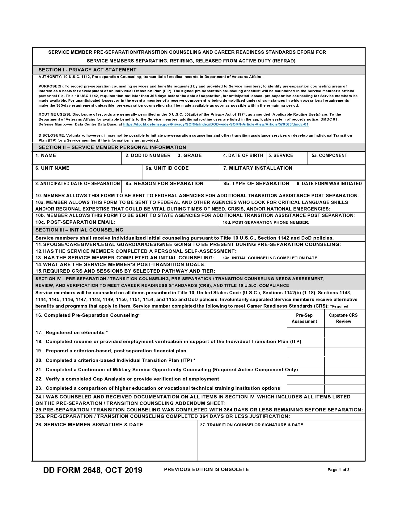 Free army counseling form 05