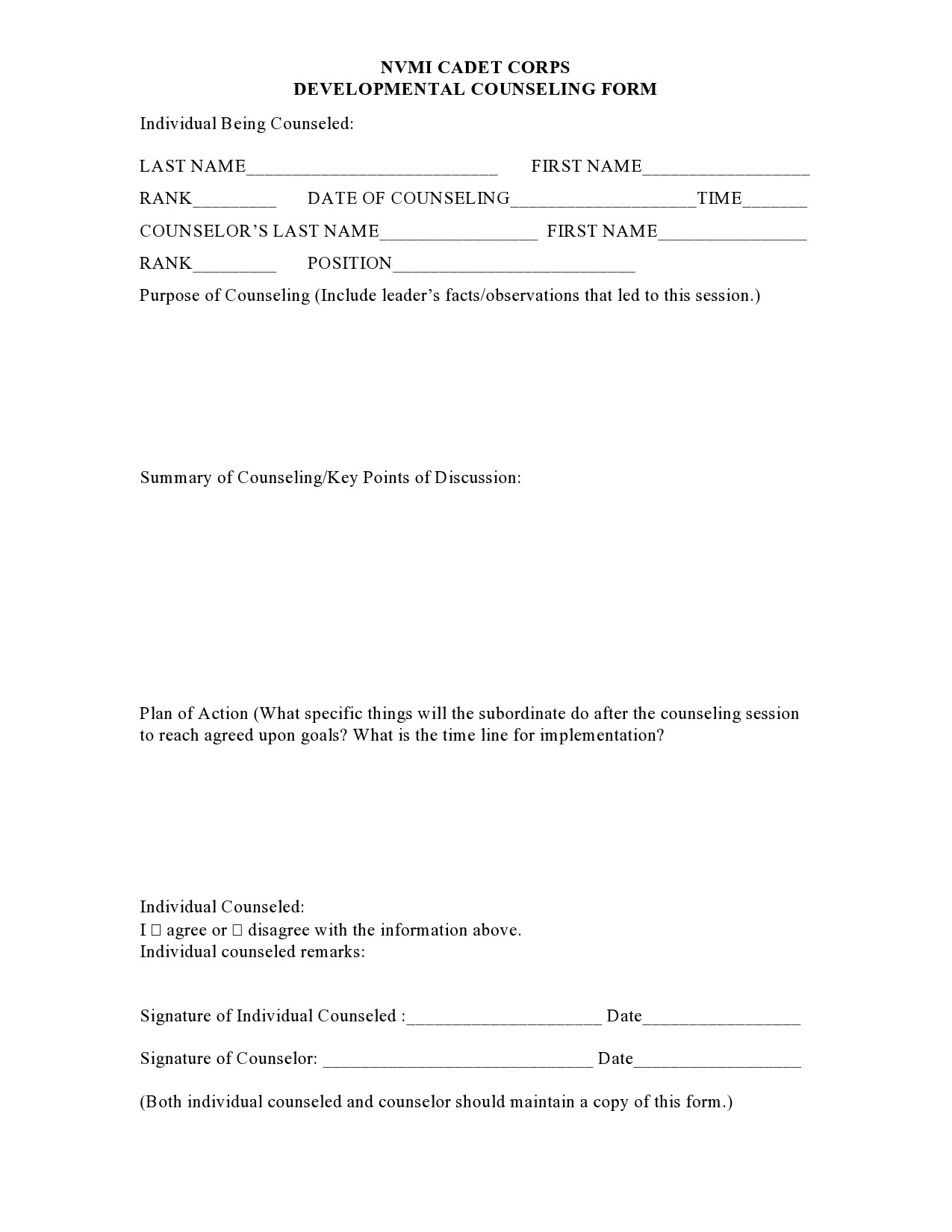 Free army counseling form 07