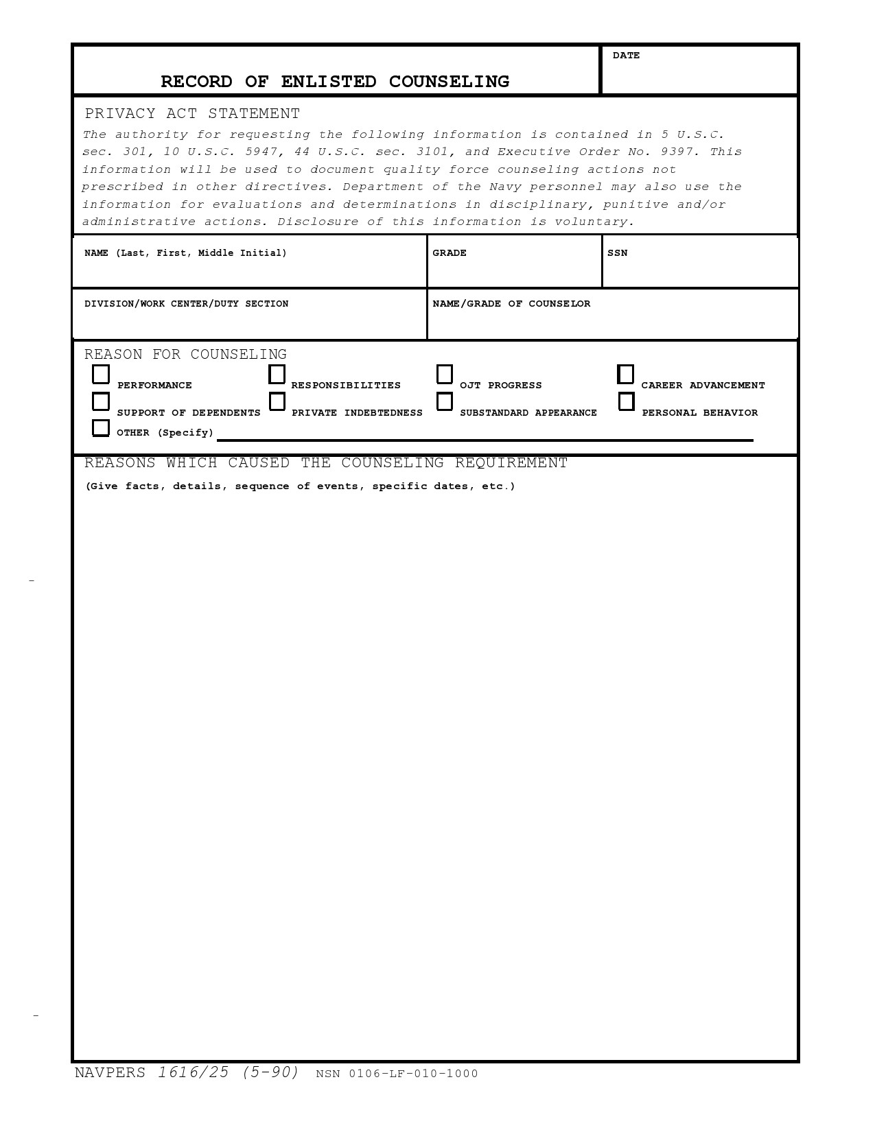 Free army counseling form 13